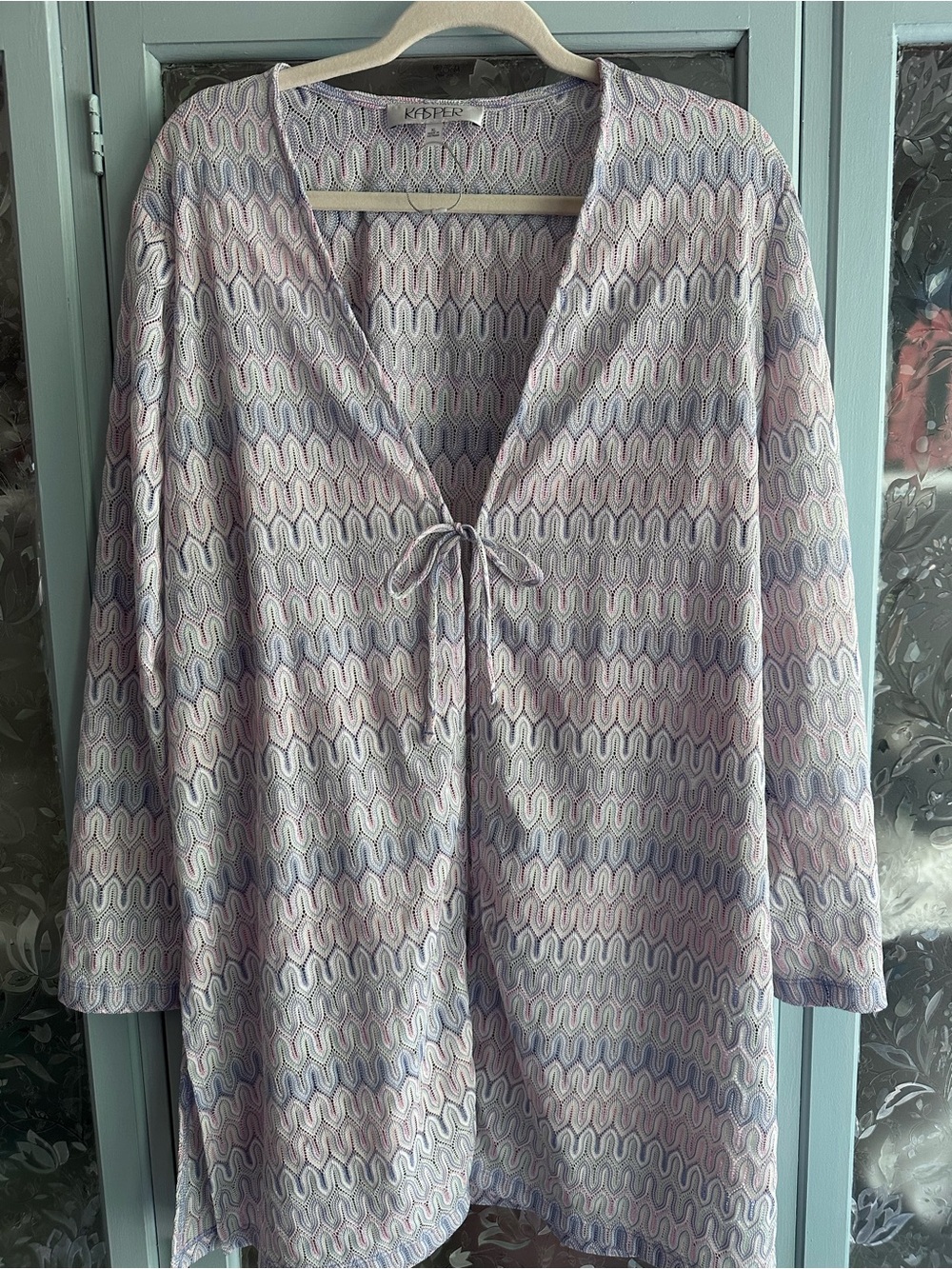 Kasper Pastel Pink Blue Lavender Tie-Front Robe